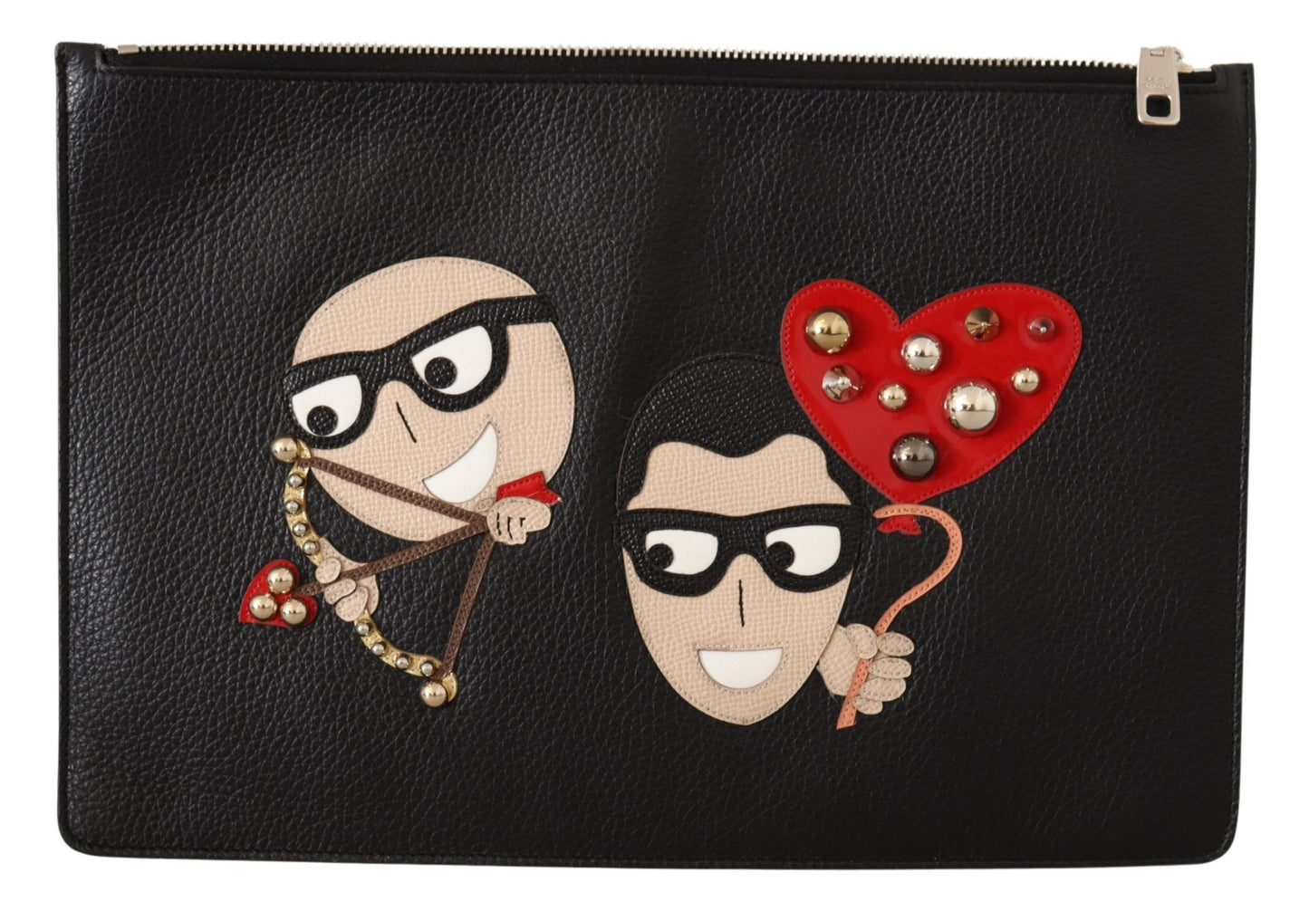 Dolce & Gabbana Elegant Black Leather Pouch with Silver Accents