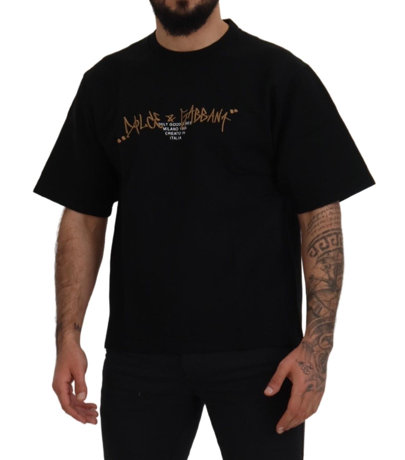 Dolce & Gabbana Black Logo Cotton Crewneck T-shirt