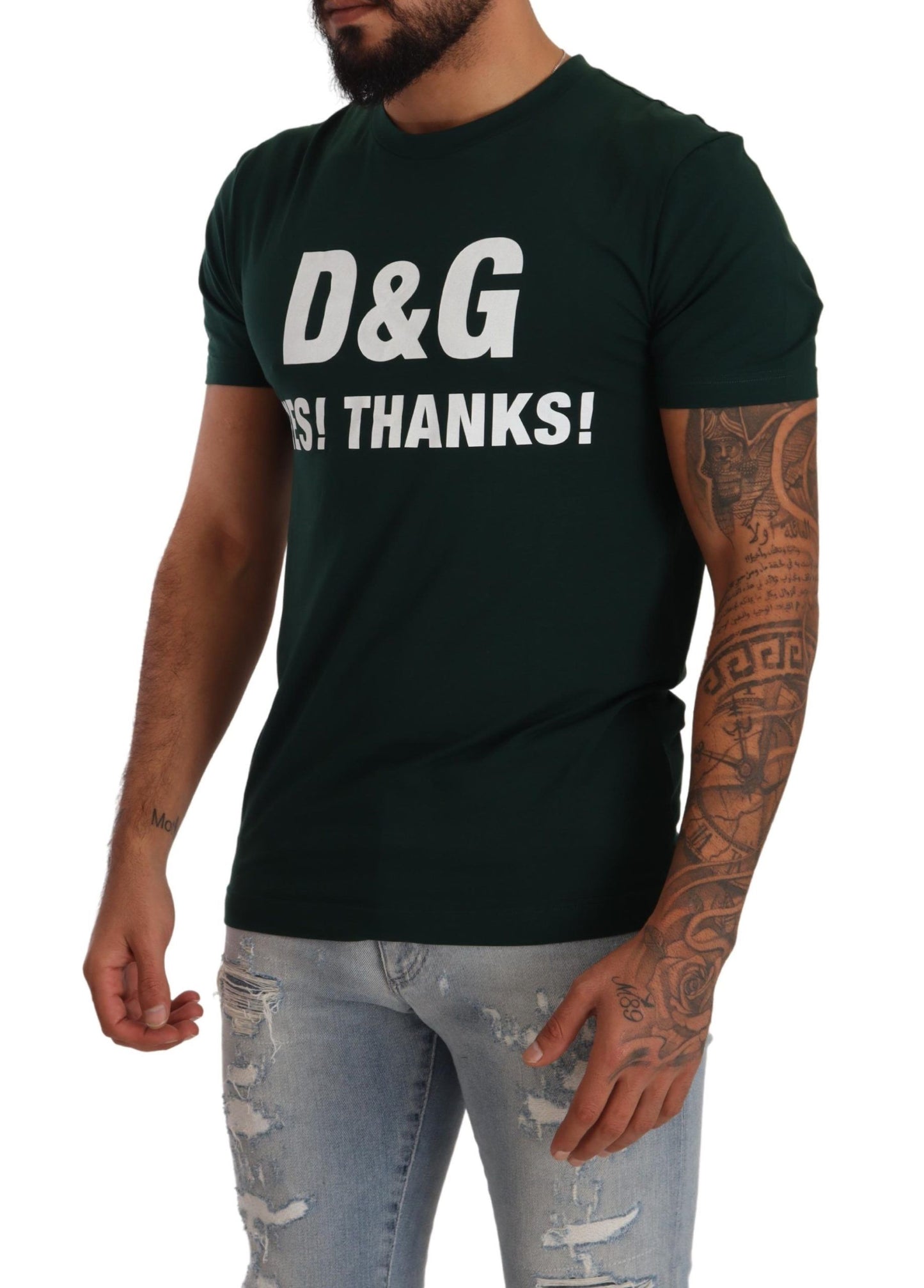 Dolce & Gabbana Elegant Green Motif Crewneck Tee