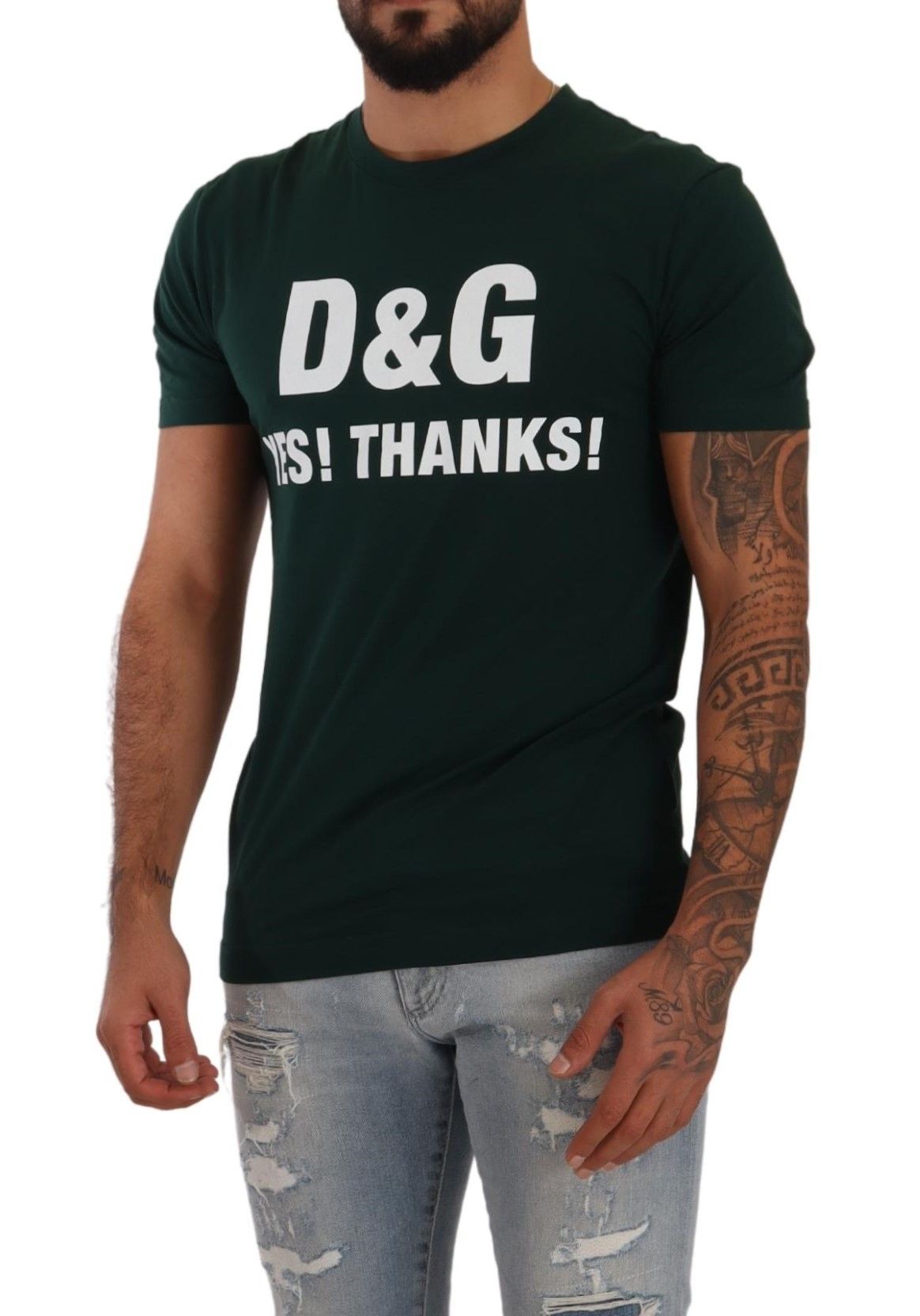 Dolce & Gabbana Elegant Green Motif Crewneck Tee