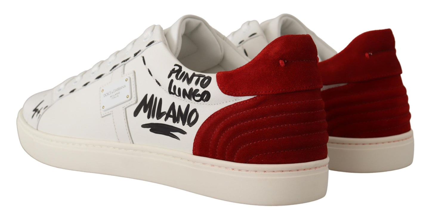 Dolce & Gabbana Elegant White Sneakers with Red Detailing