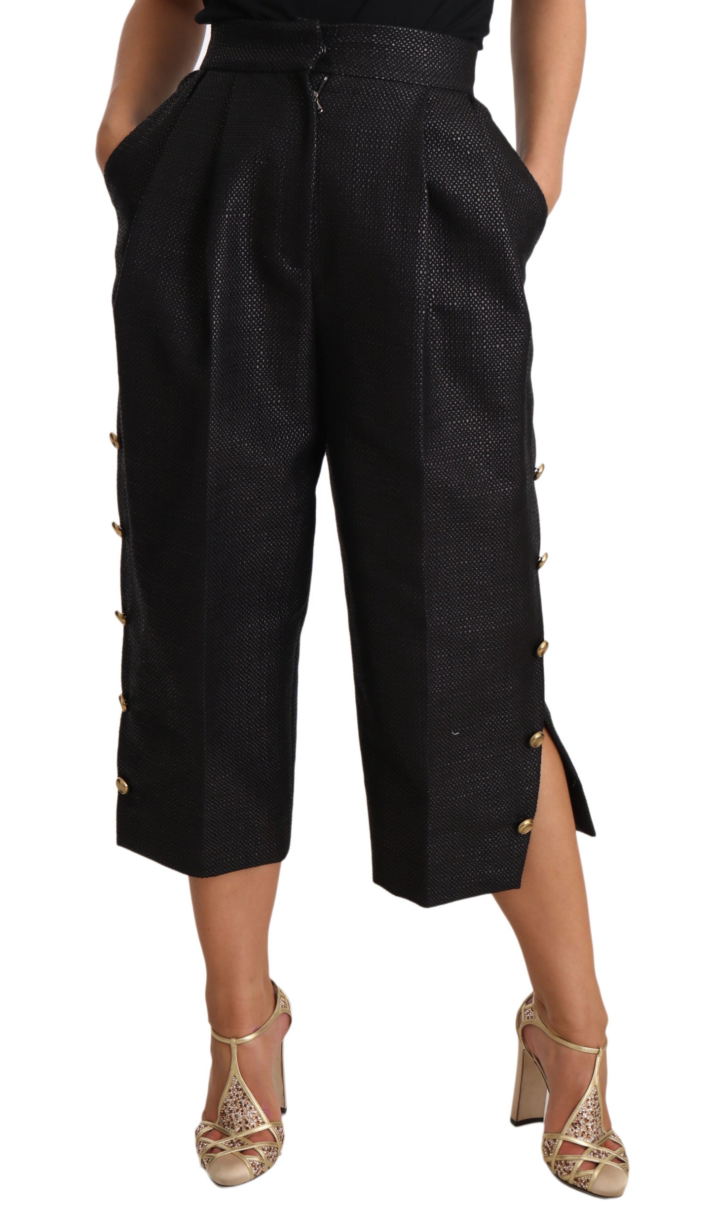 Dolce & Gabbana High Waist Cropped Pants with Gold Accents