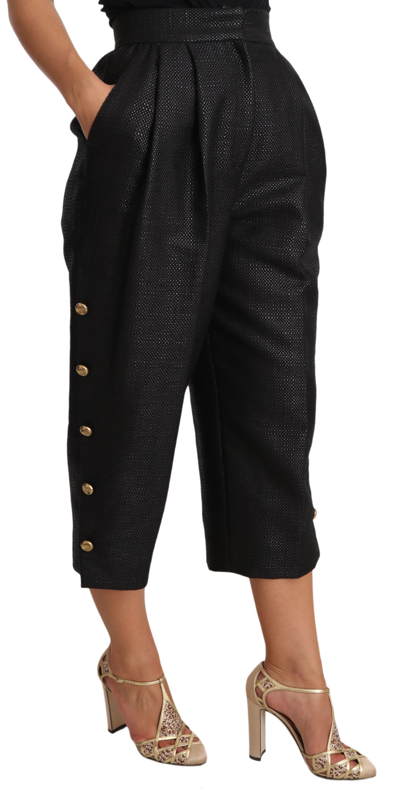 Dolce & Gabbana High Waist Cropped Pants with Gold Accents