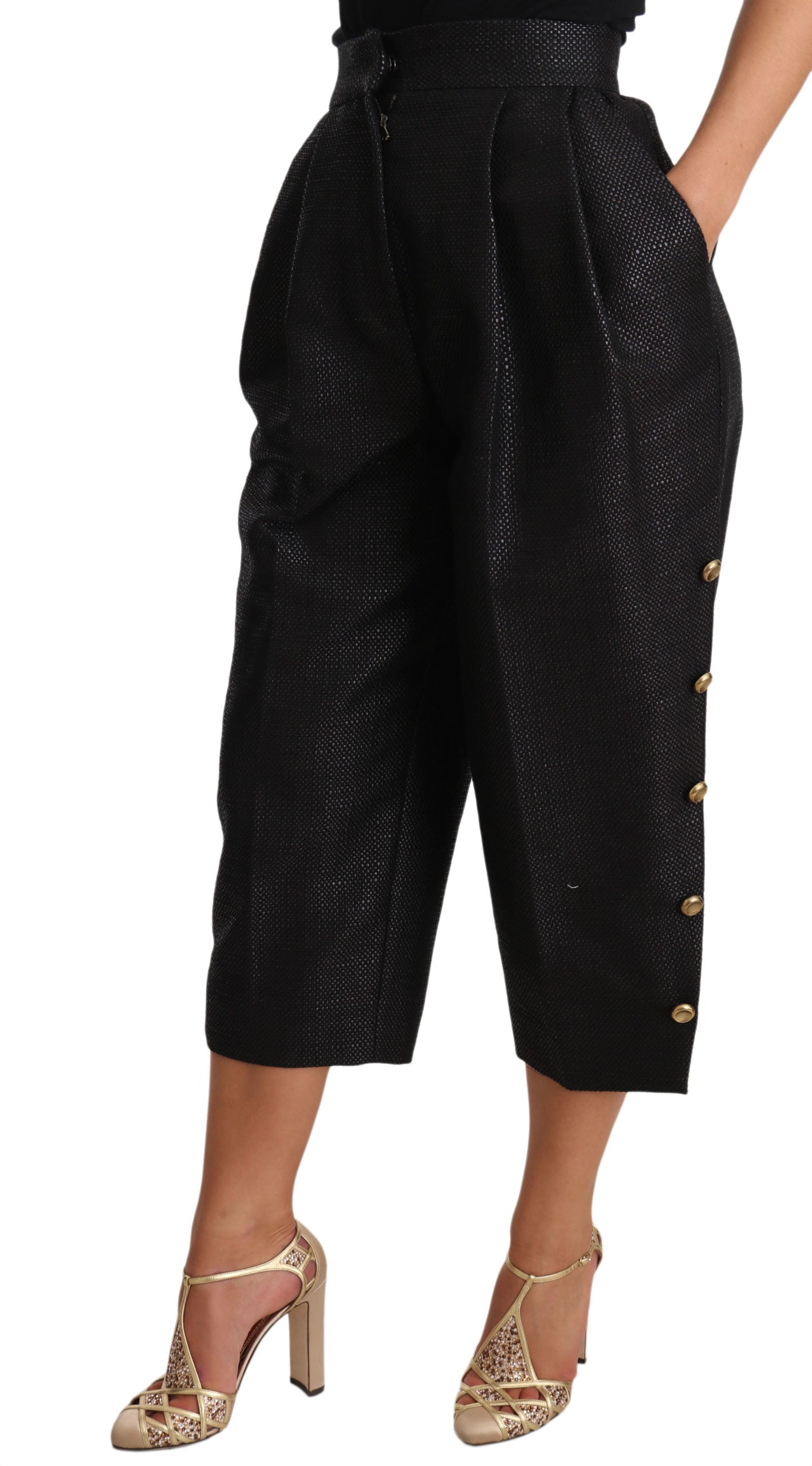 Dolce & Gabbana High Waist Cropped Pants with Gold Accents