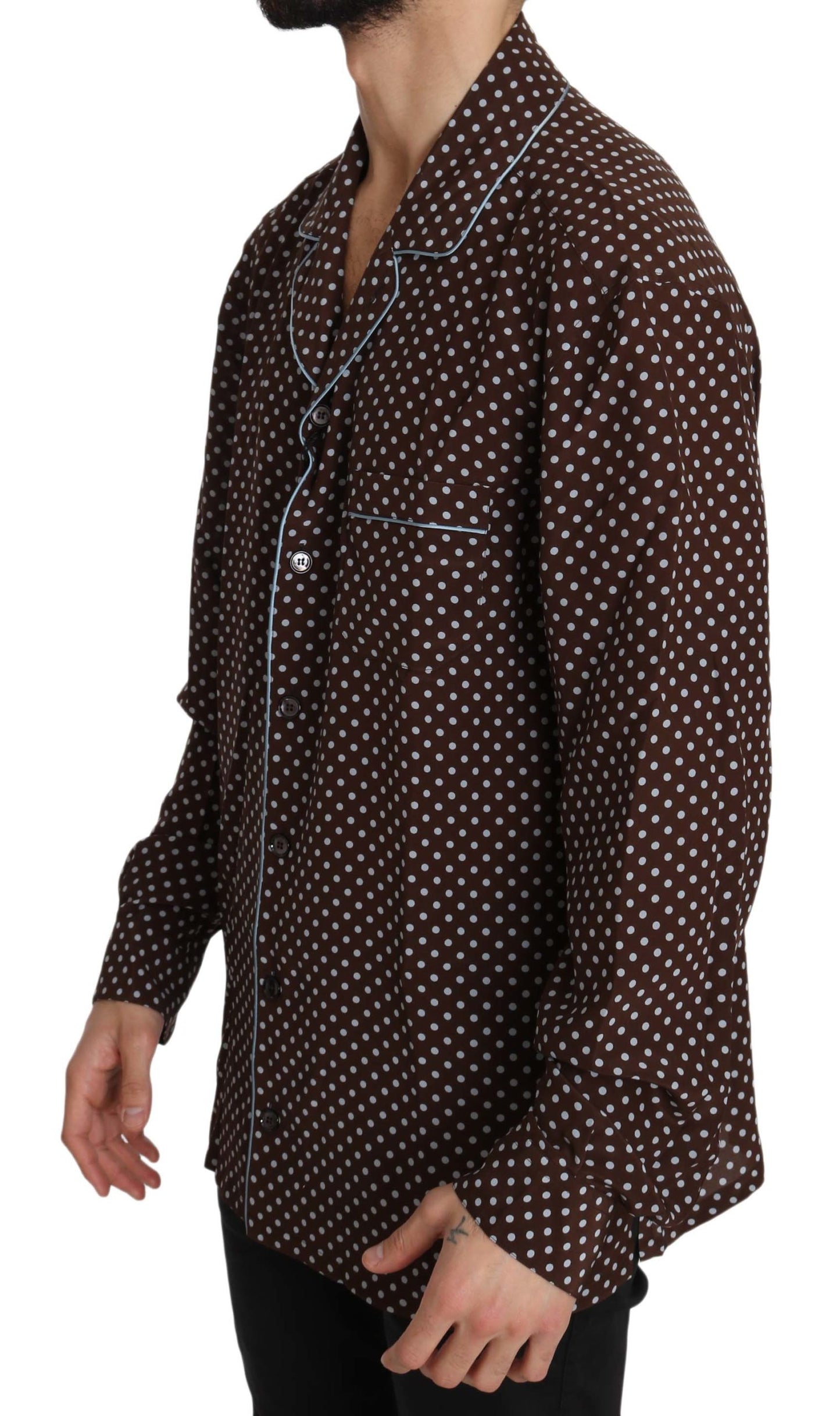 Dolce & Gabbana Brown Blue Polka Dot Silk Shirt