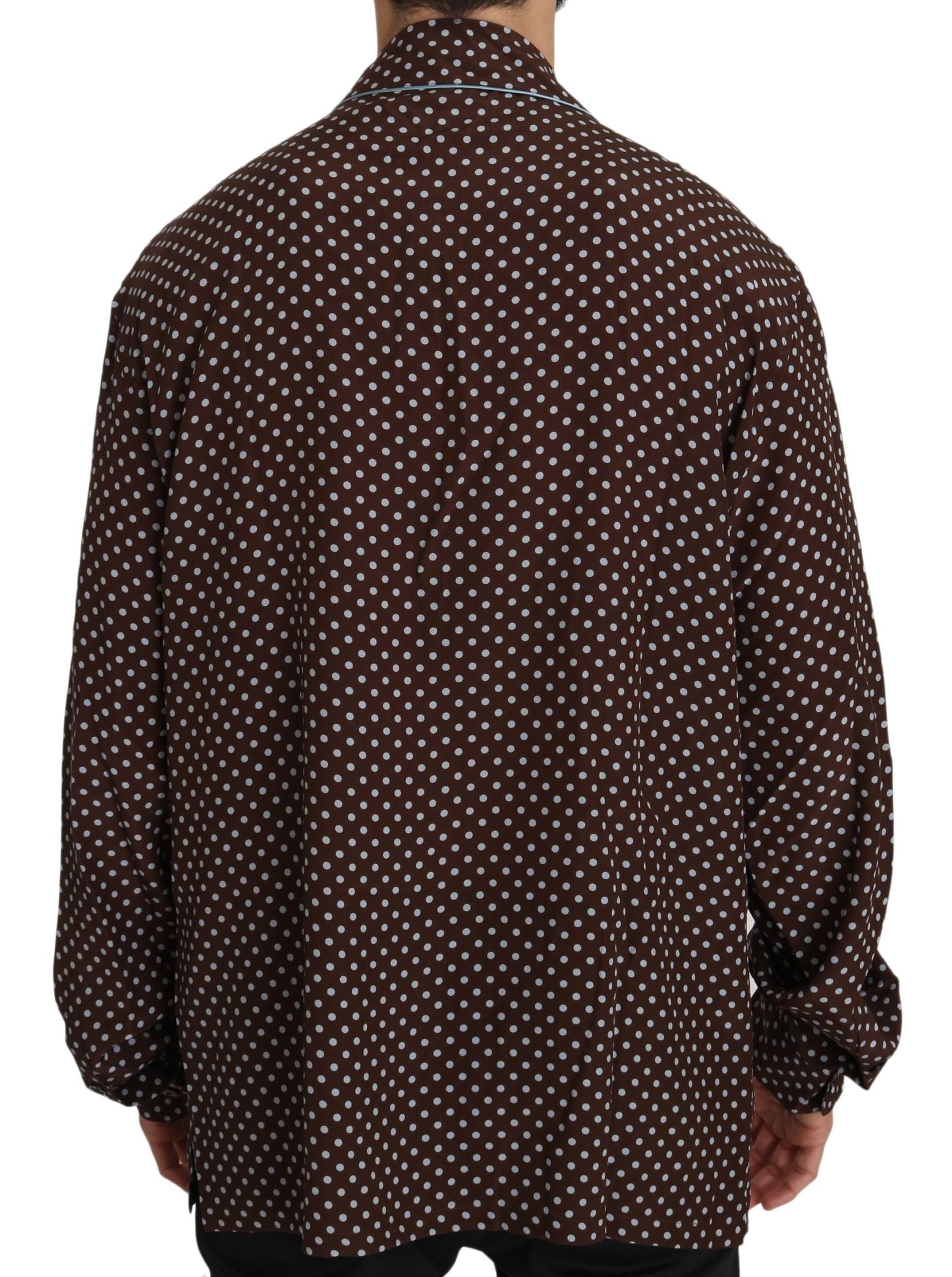 Dolce & Gabbana Brown Blue Polka Dot Silk Shirt