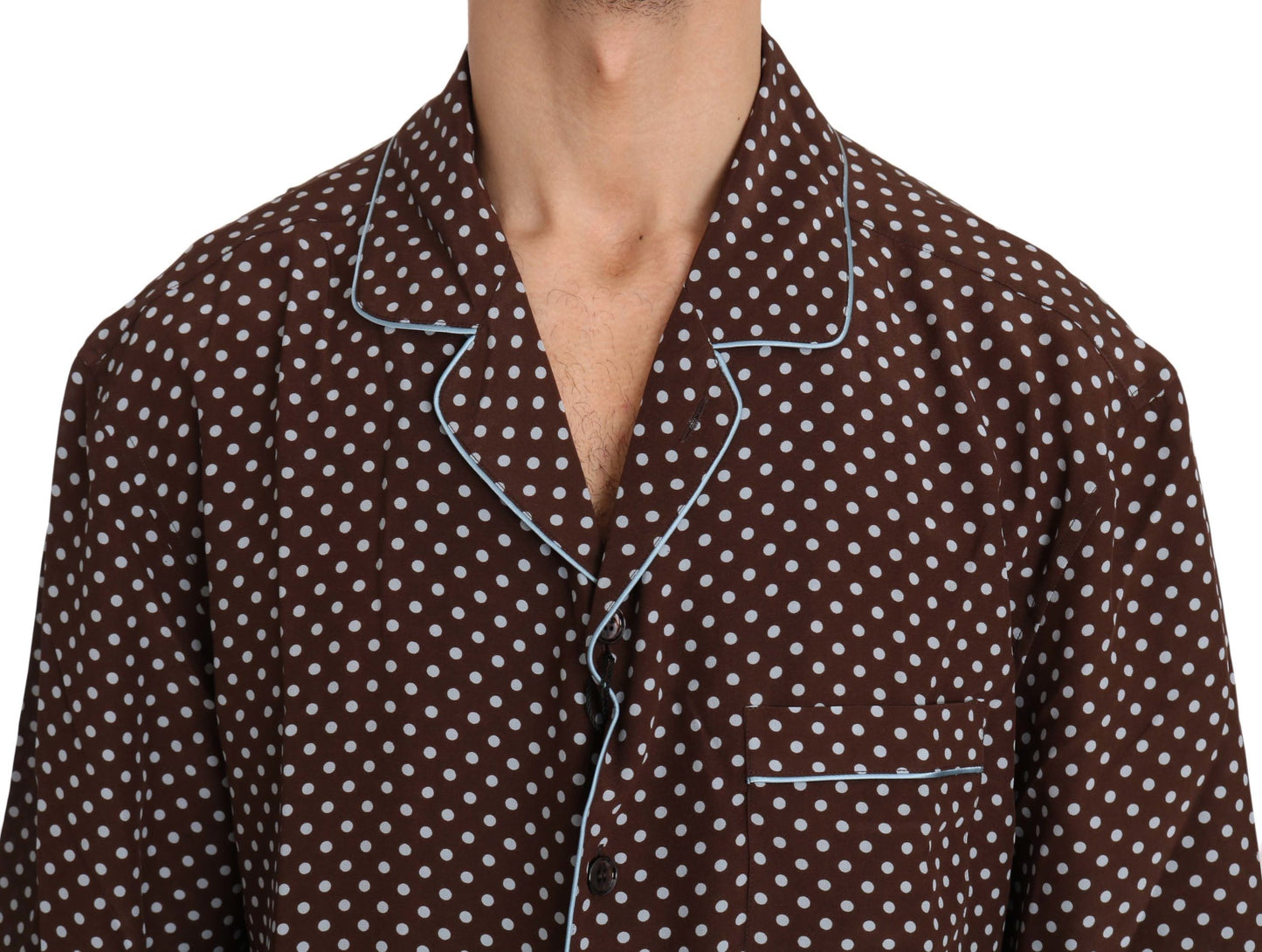 Dolce & Gabbana Brown Blue Polka Dot Silk Shirt