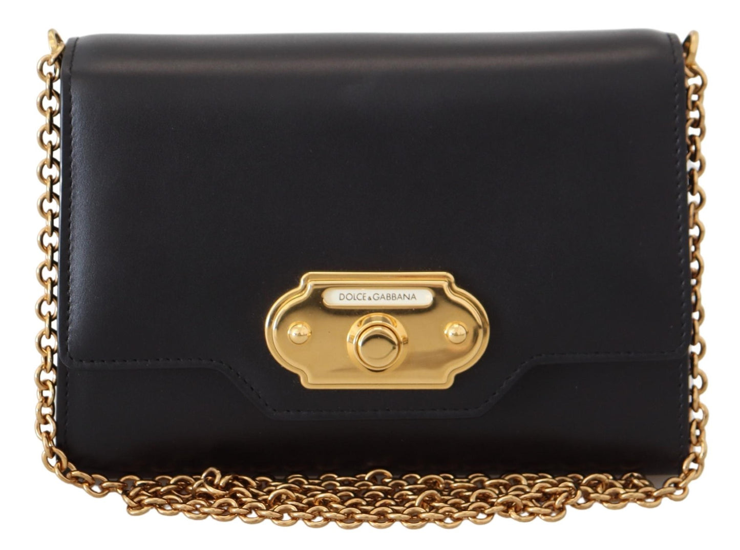 Dolce & Gabbana Chic Black Leather Shoulder Bag with Gold Detailing