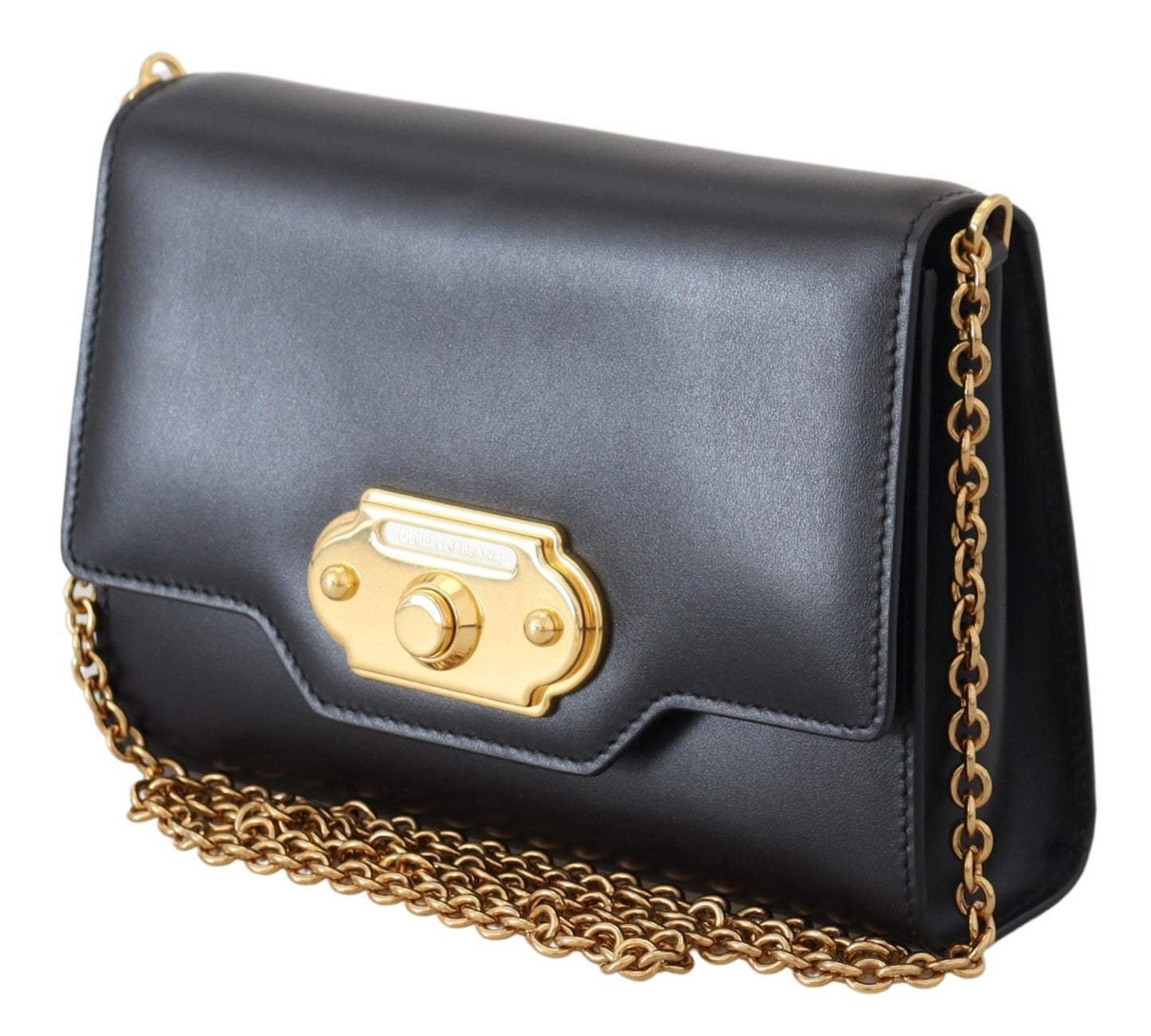 Dolce & Gabbana Chic Black Leather Shoulder Bag with Gold Detailing