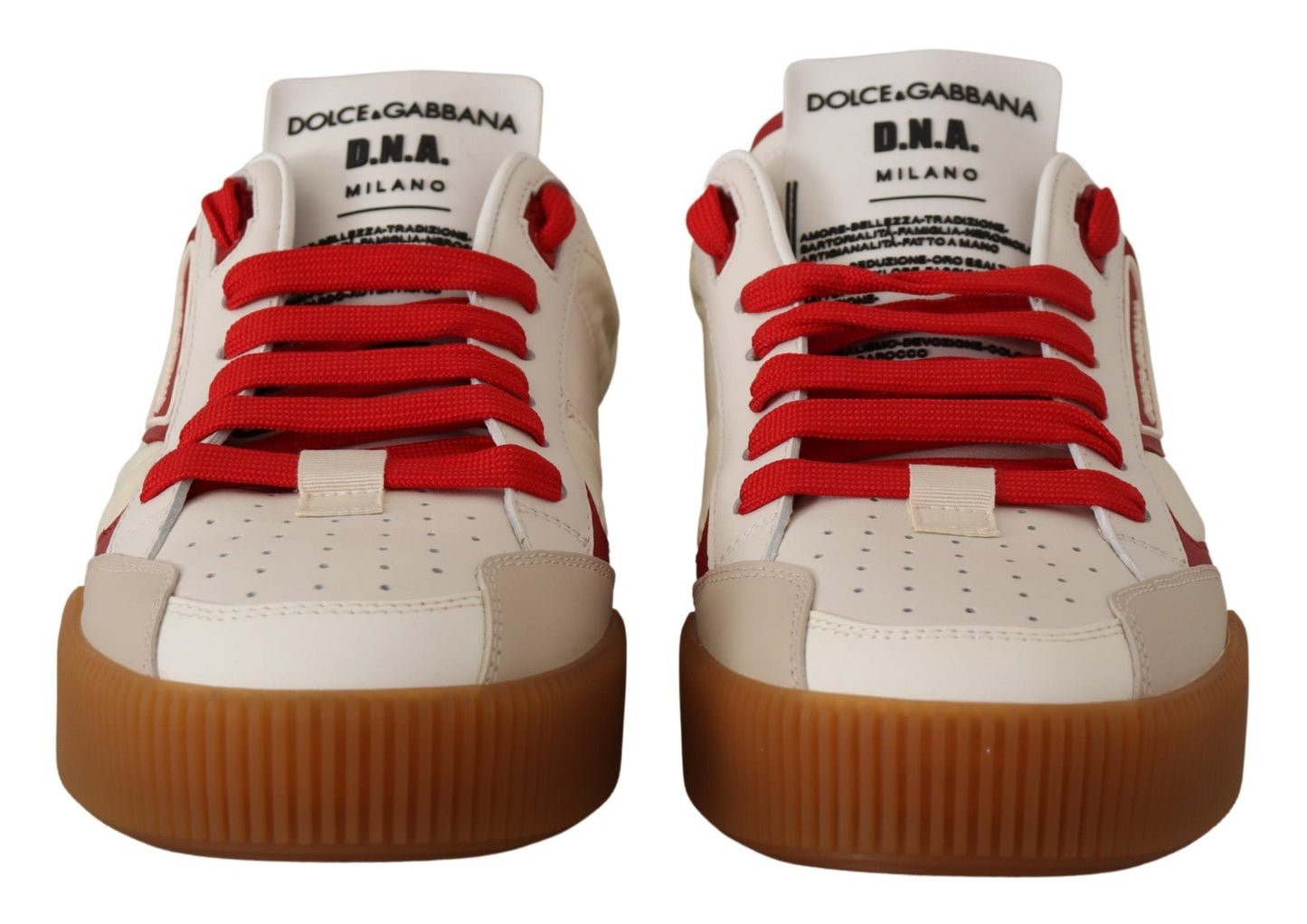 Dolce & Gabbana Stylish White and Red Low Top Sneakers