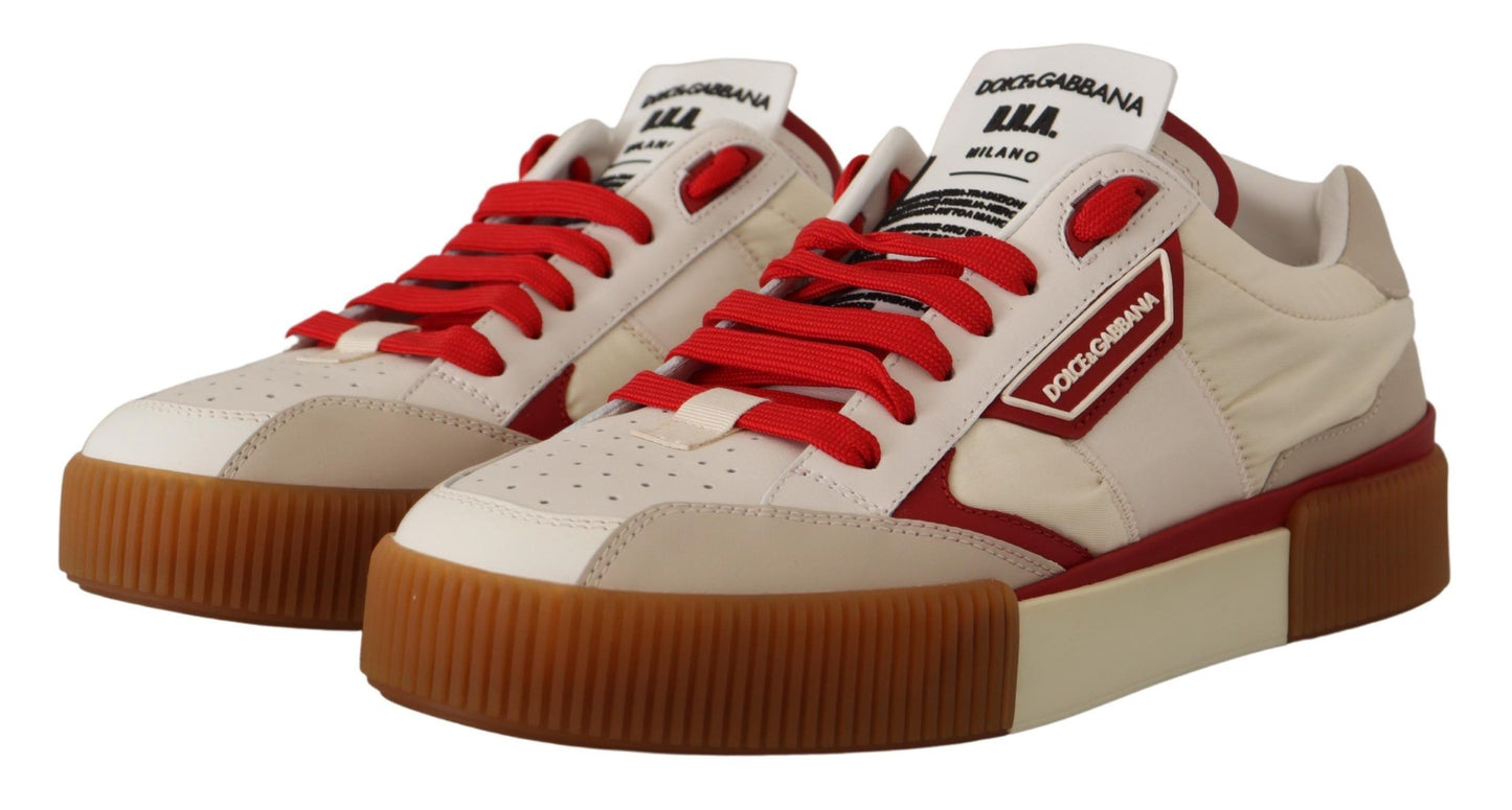 Dolce & Gabbana Stylish White and Red Low Top Sneakers