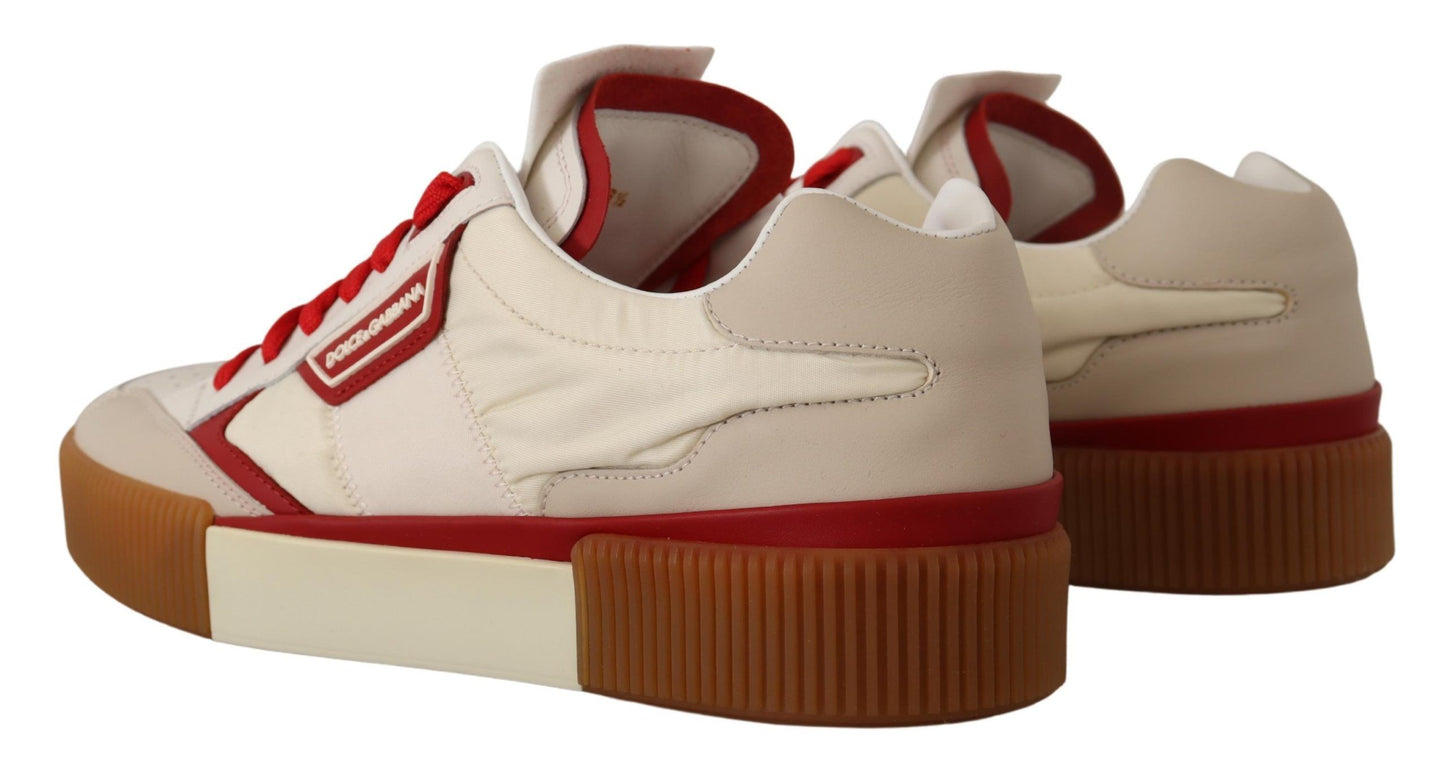 Dolce & Gabbana Stylish White and Red Low Top Sneakers