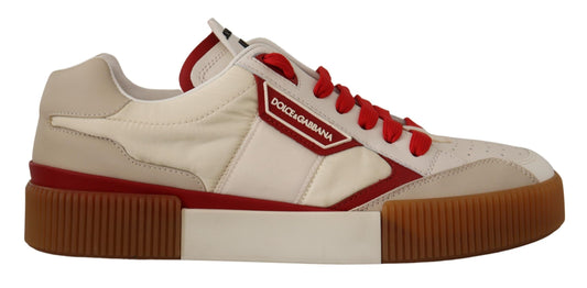 Dolce & Gabbana Stylish White and Red Low Top Sneakers