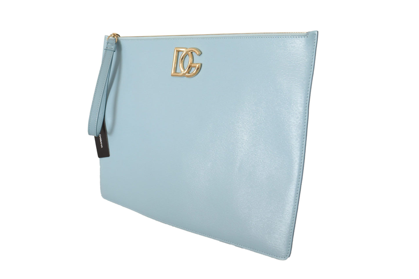 Dolce & Gabbana Elegant Blue Leather Clutch with Gold Accents