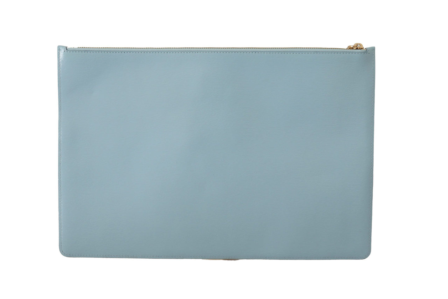 Dolce & Gabbana Elegant Blue Leather Clutch with Gold Accents