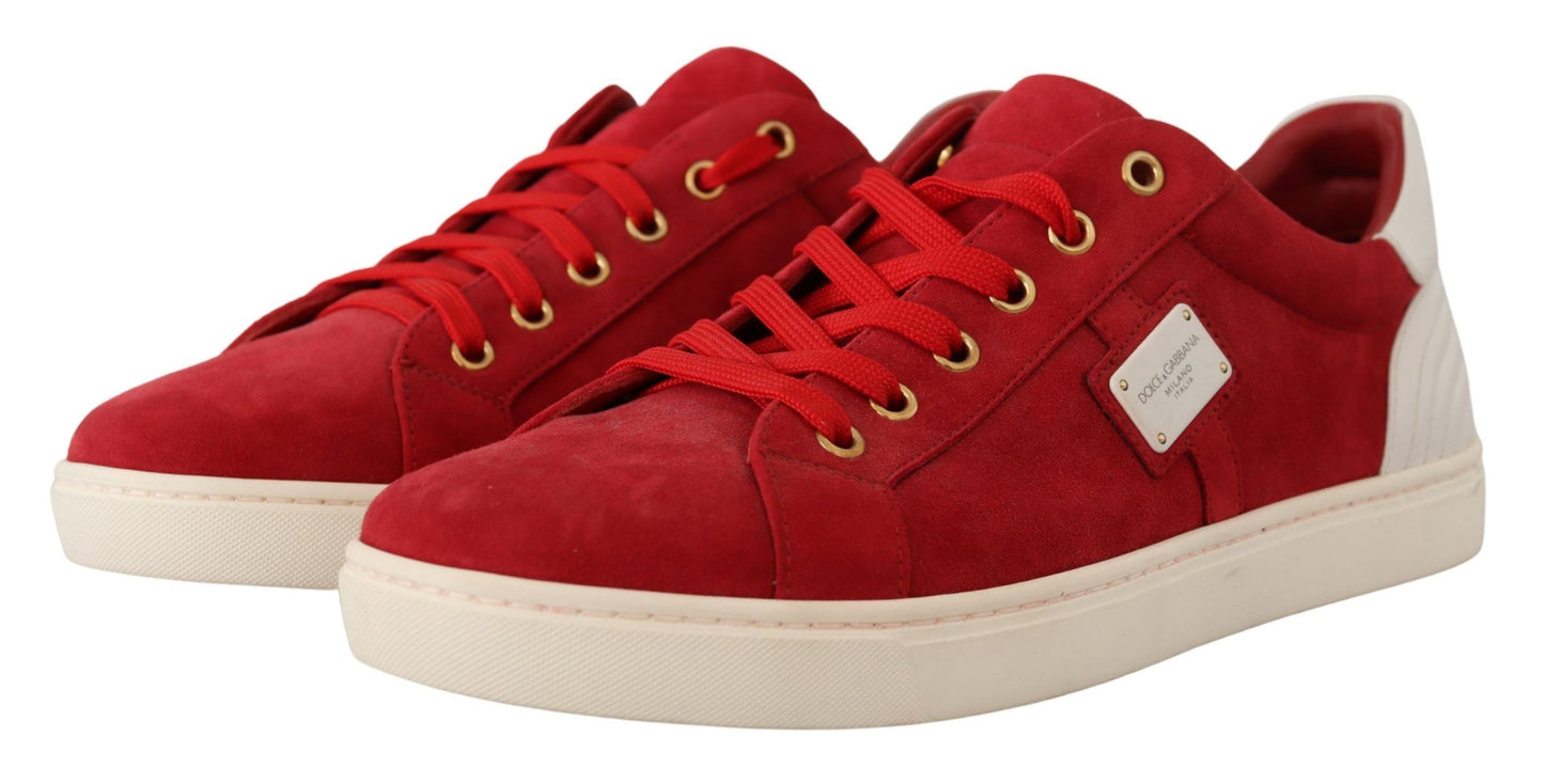 Dolce & Gabbana Elegant Red Leather & Suede Sneakers