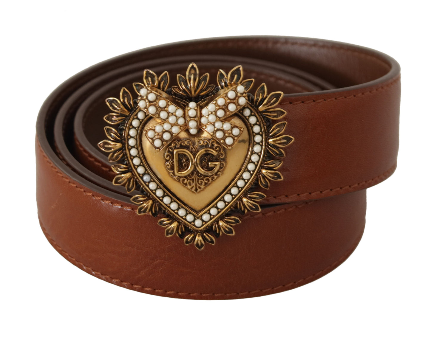 Dolce & Gabbana Elegant Leather Belt with Gold Heart Buckle