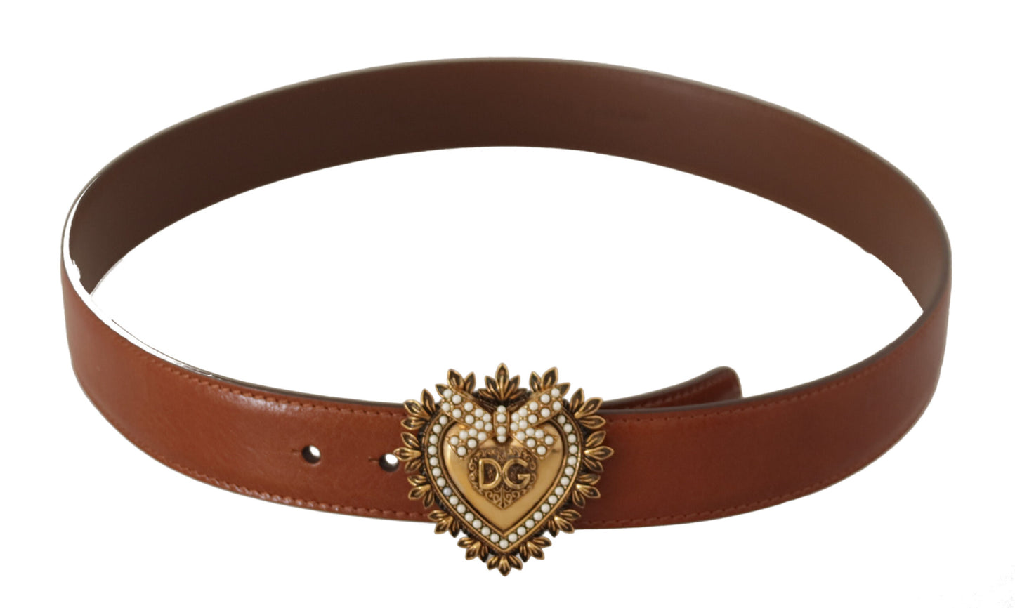 Dolce & Gabbana Elegant Leather Belt with Gold Heart Buckle