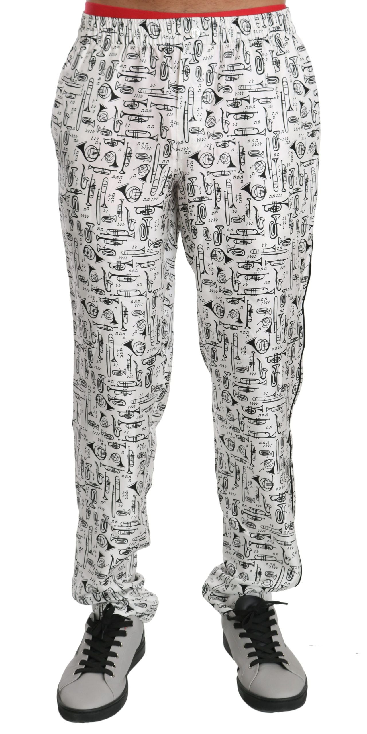 Dolce & Gabbana Elegant White Musical Instrument Silk Pants