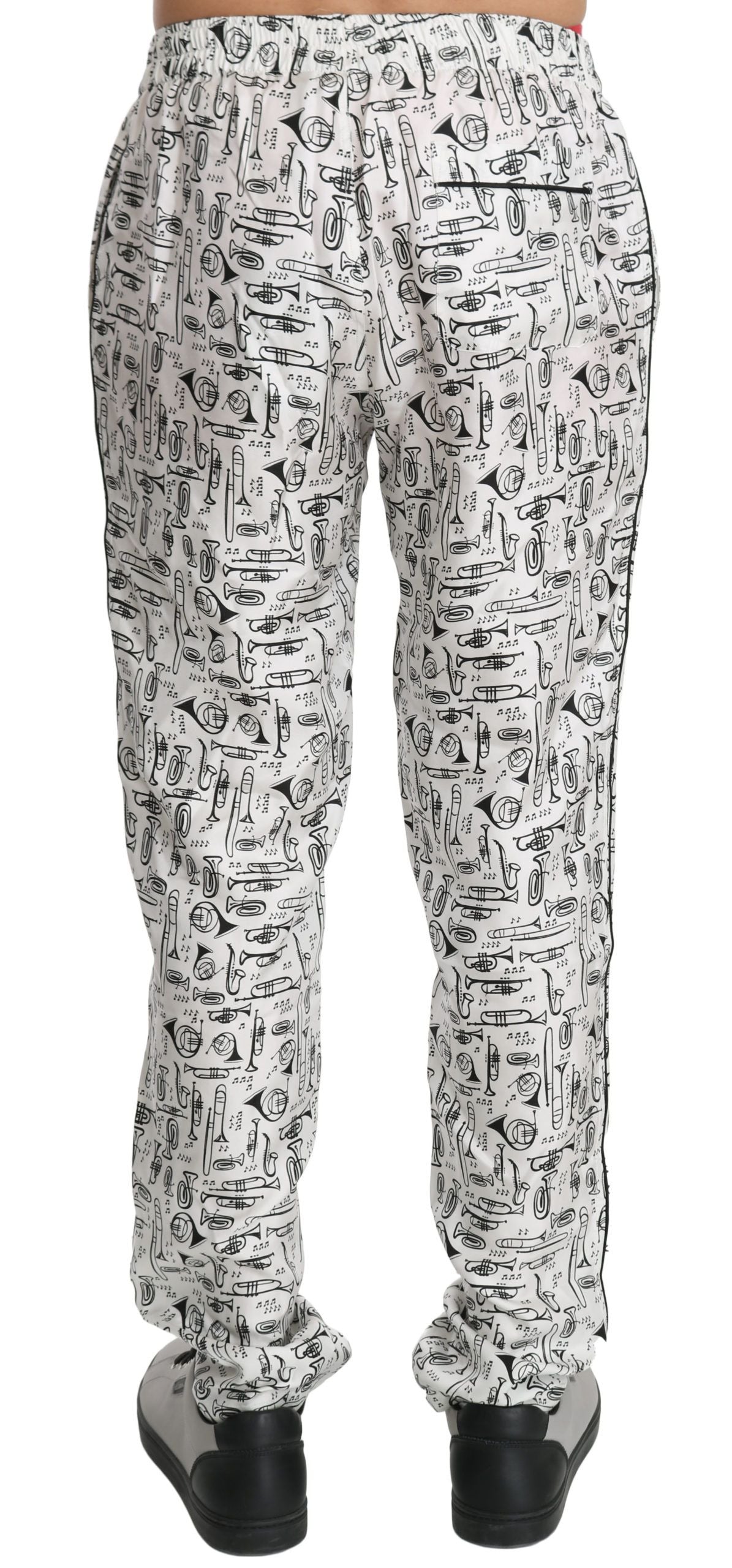 Dolce & Gabbana Elegant White Musical Instrument Silk Pants