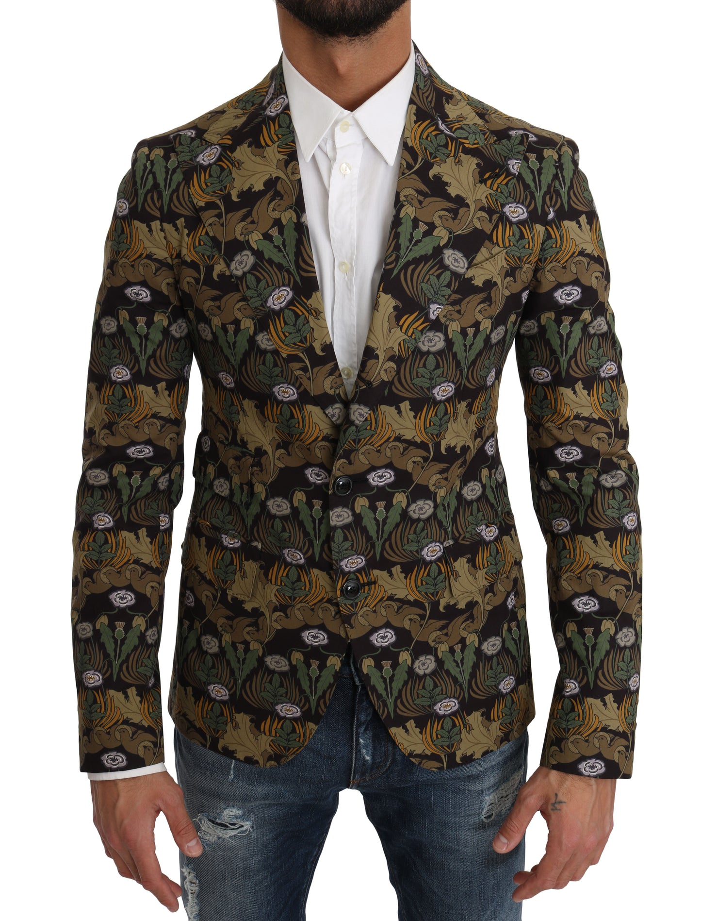 Dolce & Gabbana Elegant Slim Fit Leaf Pattern Blazer