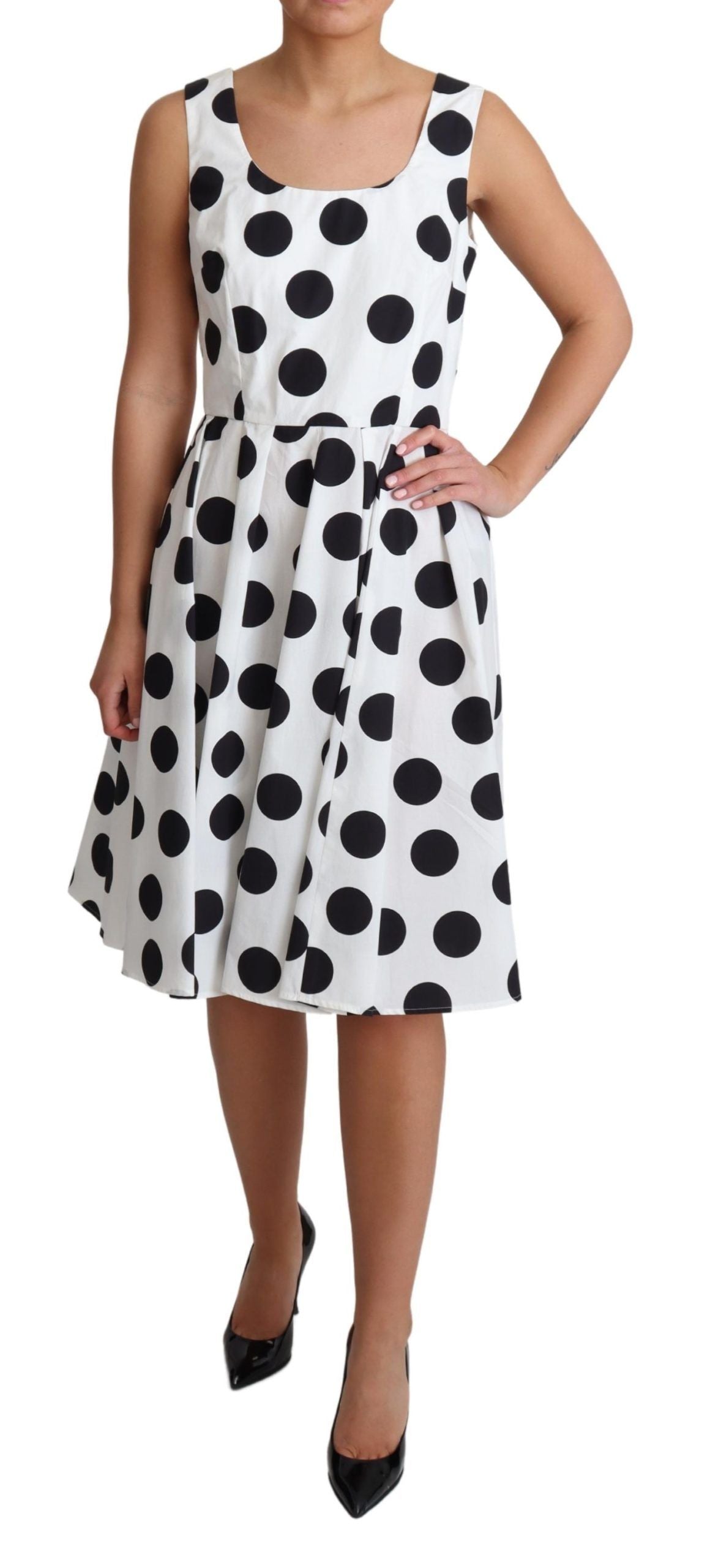 Dolce & Gabbana White Polka Dotted Cotton A-Line Dress