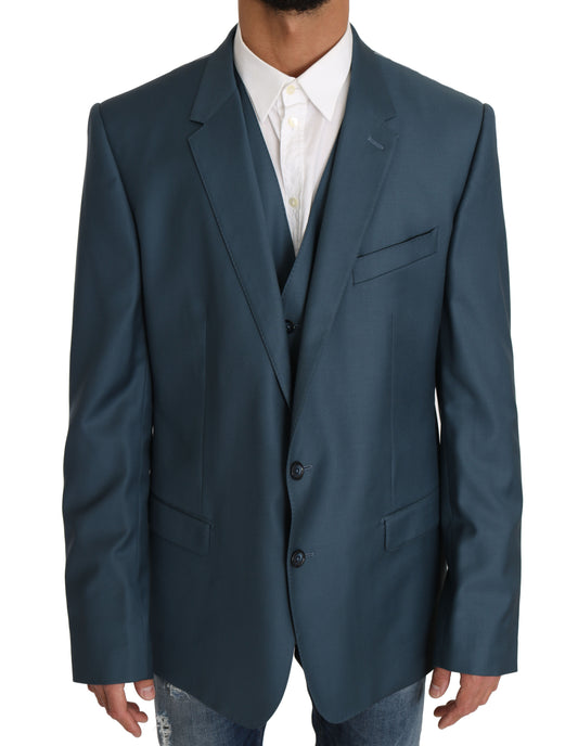 Dolce & Gabbana Elegant Green Martini Wool Blazer and Vest