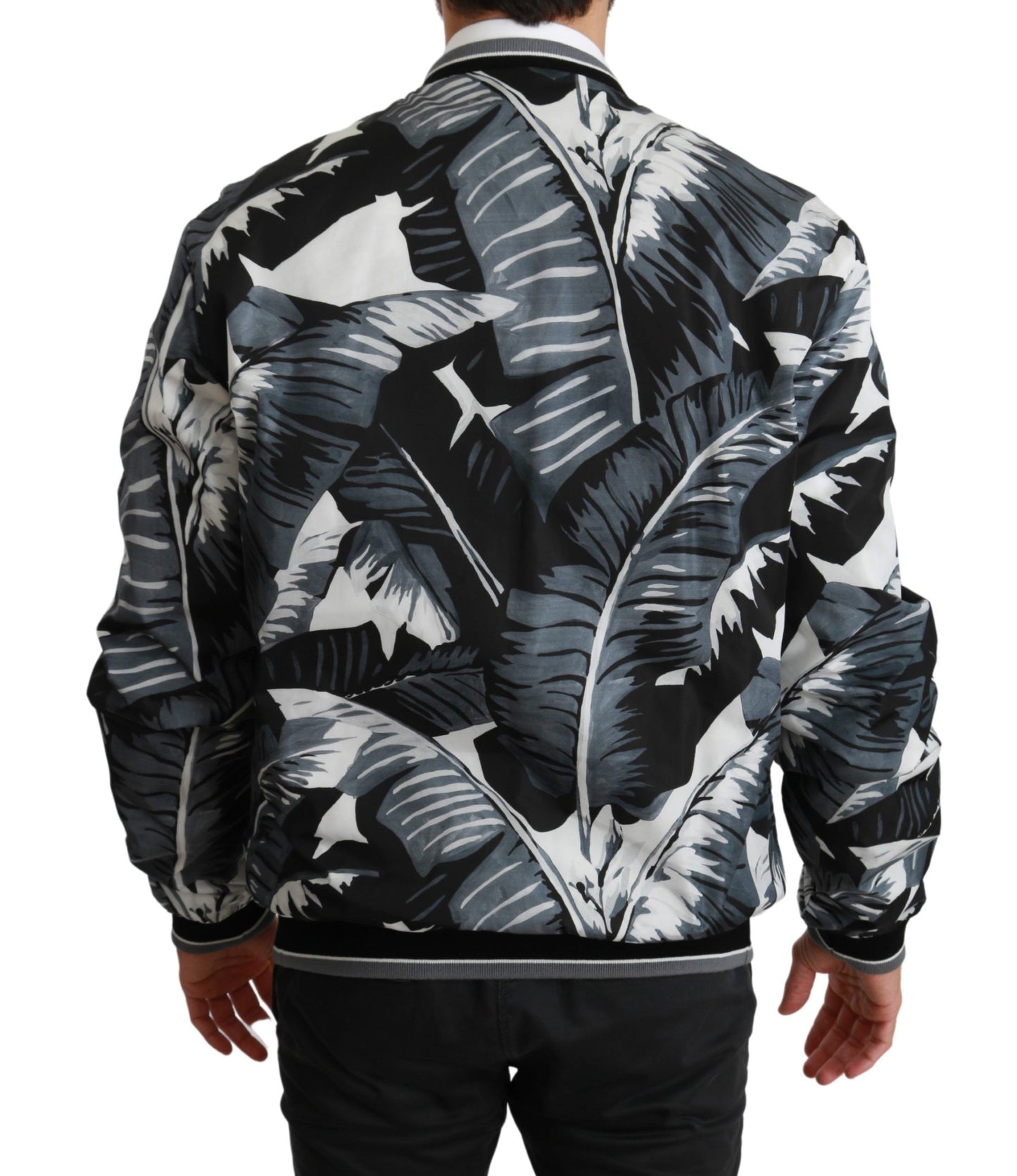 Dolce & Gabbana Black Banana Leaf Print Bomber Jacket