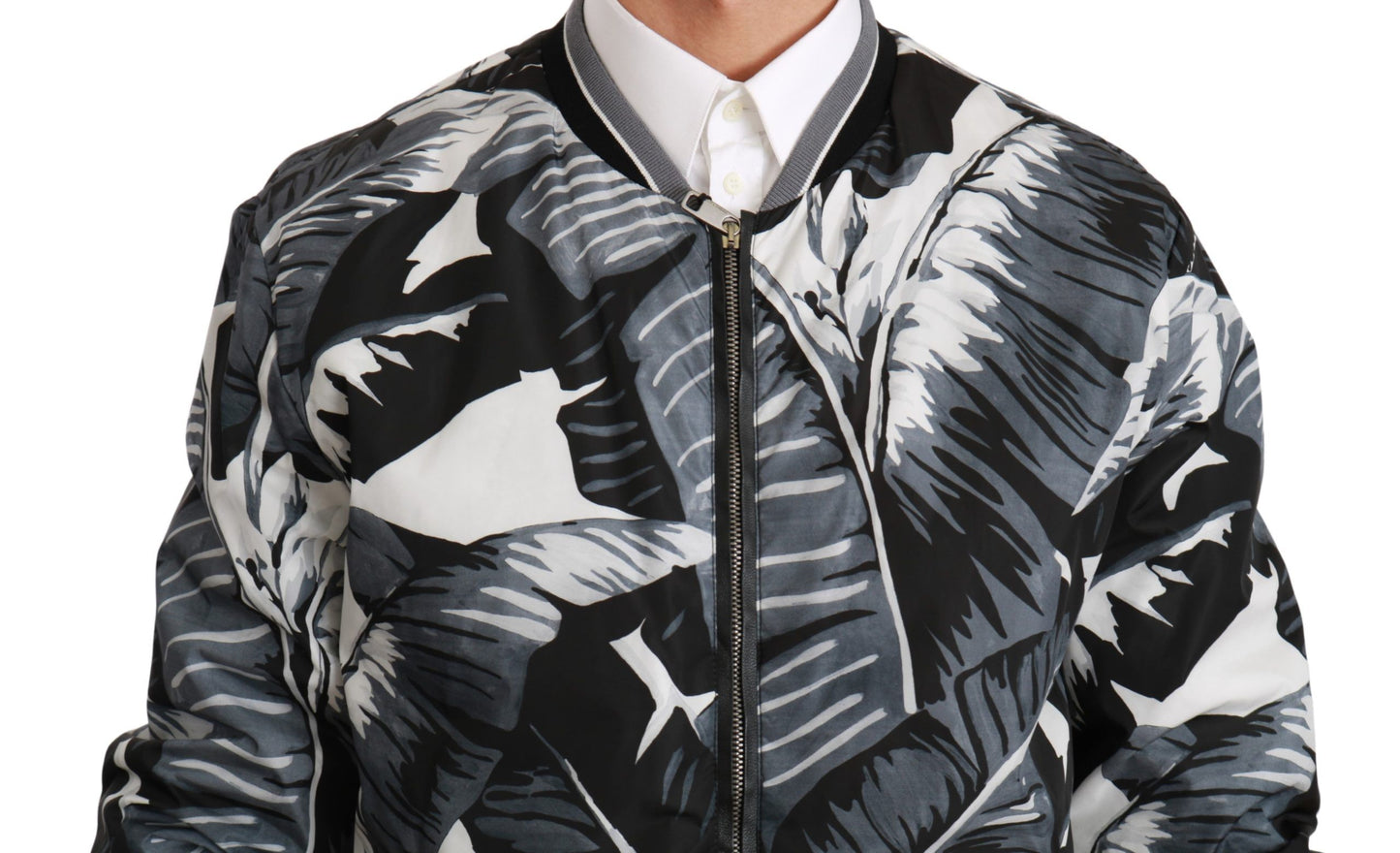 Dolce & Gabbana Black Banana Leaf Print Bomber Jacket