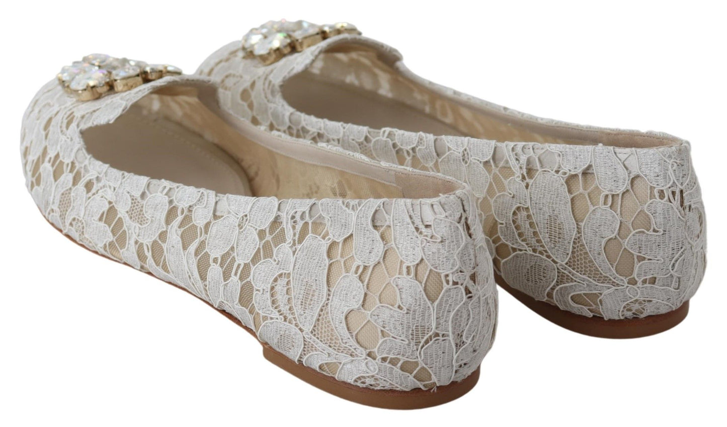 Dolce & Gabbana Elegant Lace Flats with Jewel Accents