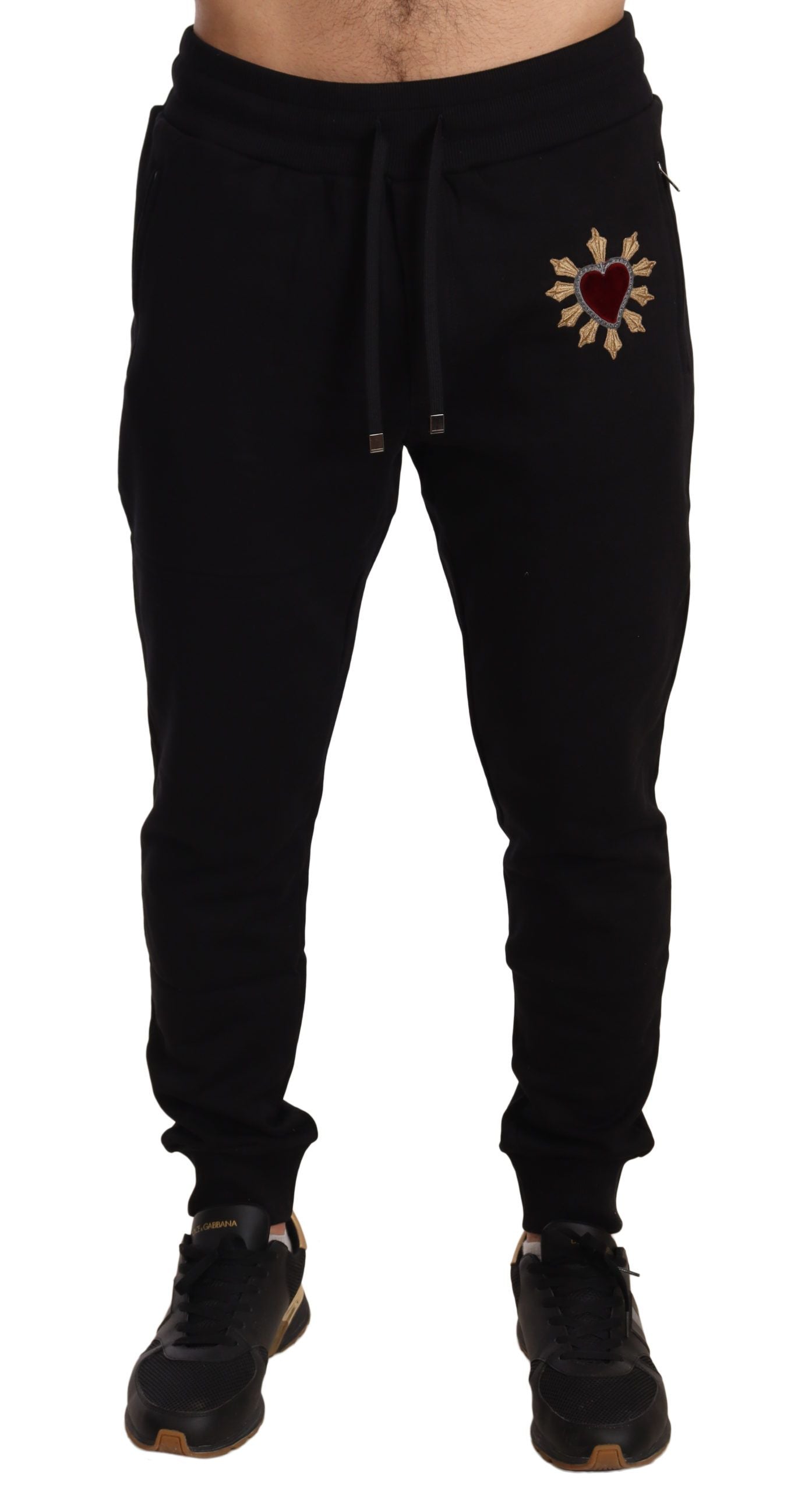 Dolce & Gabbana Elegant Black Sweatpants with Heart Patch