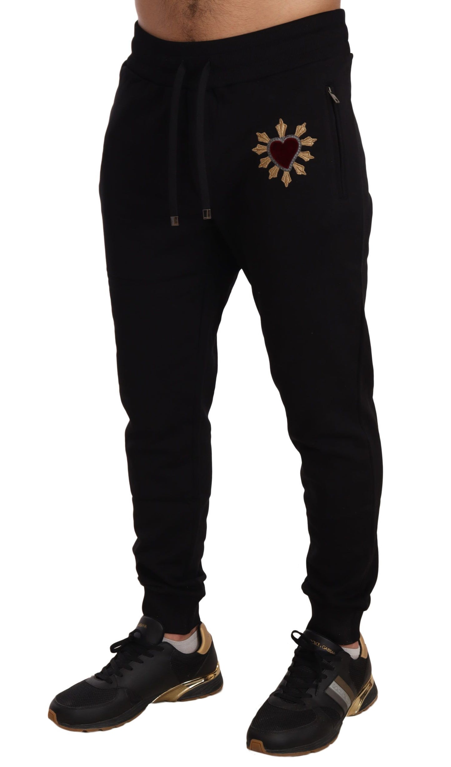 Dolce & Gabbana Elegant Black Sweatpants with Heart Patch