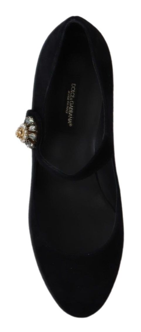 Dolce & Gabbana Elegant Suede Mary Janes with Crystal Heels