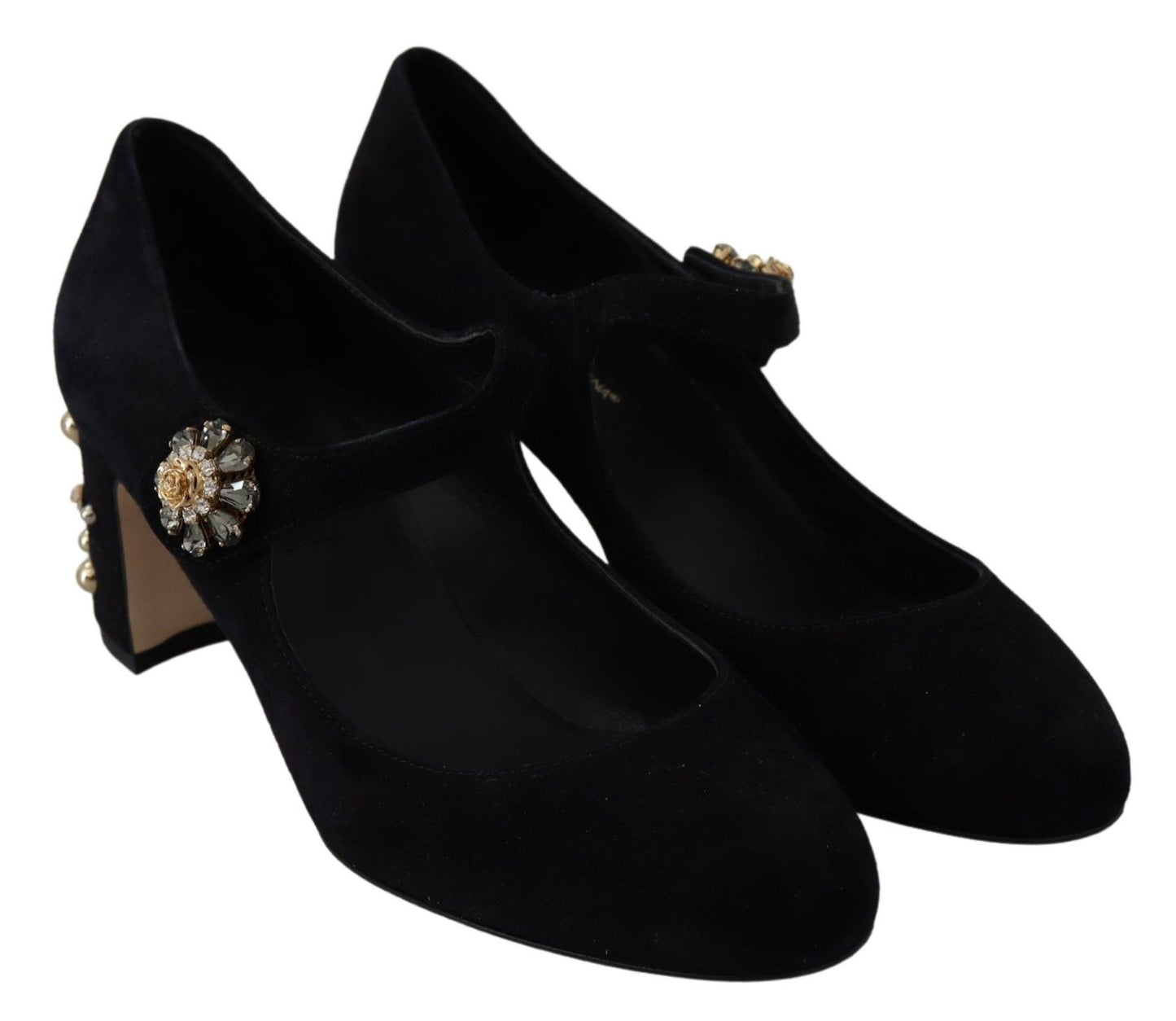 Dolce & Gabbana Elegant Suede Mary Janes with Crystal Heels