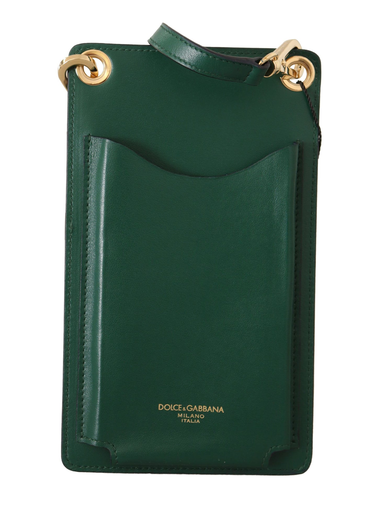 Dolce & Gabbana Exquisite Green Leather Phone Wallet with Strap