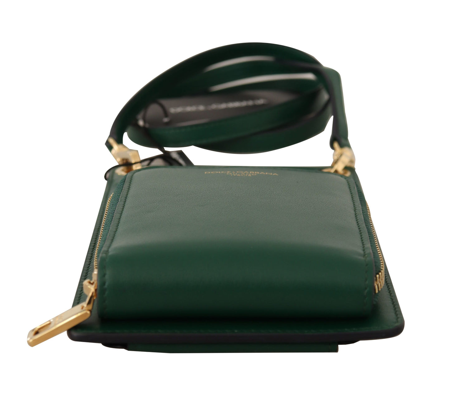 Dolce & Gabbana Exquisite Green Leather Phone Wallet with Strap