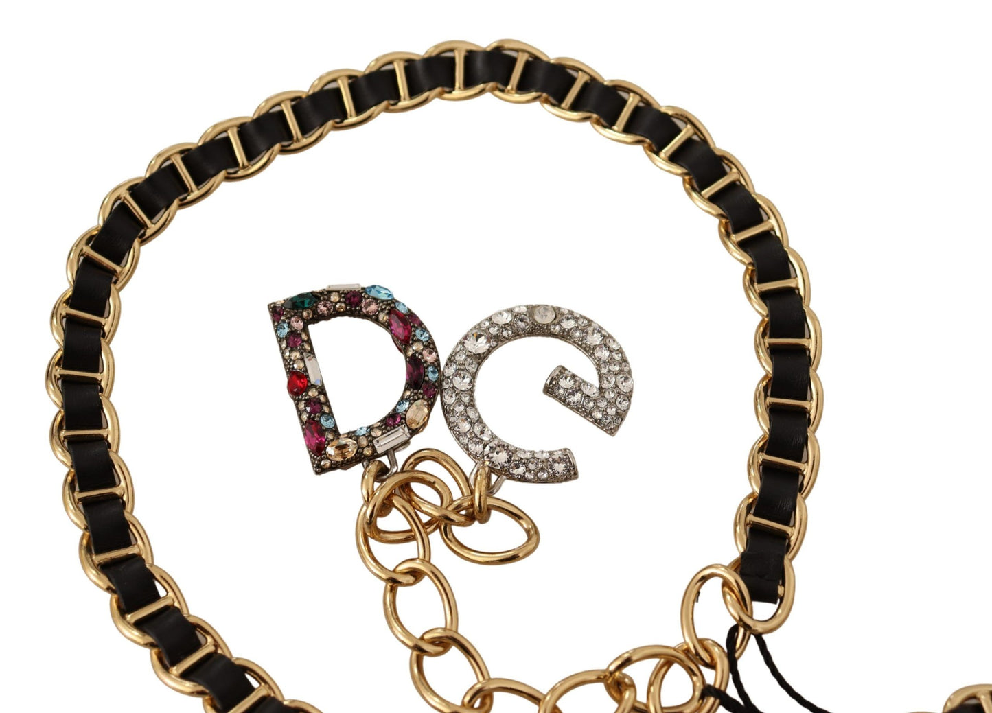 Dolce & Gabbana Elegant Black Leather Crystal-Embellished Belt