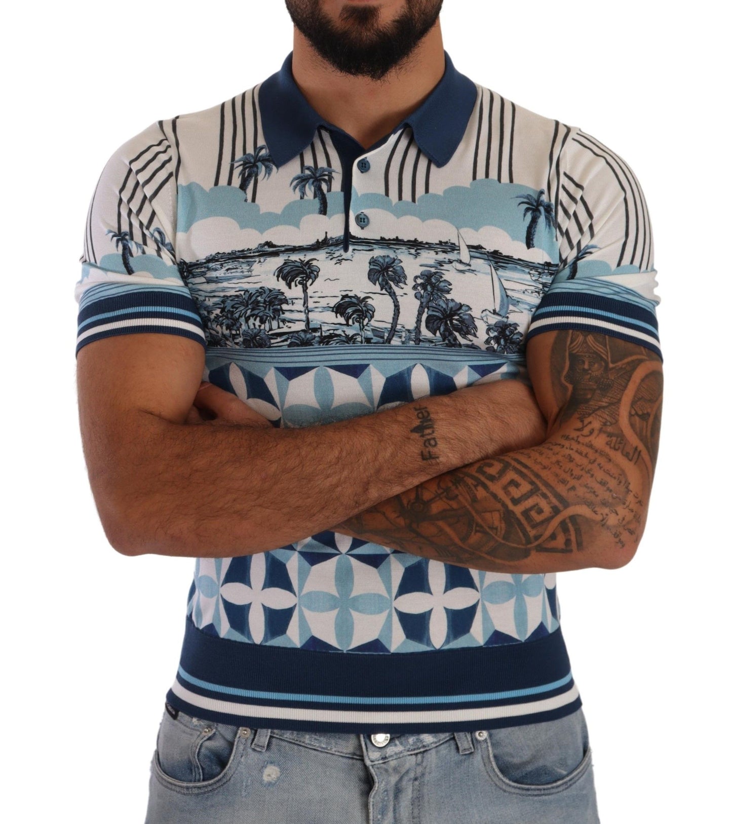 Dolce & Gabbana Elegant Silk Blend Polo T-Shirt in GIO PONTI Print