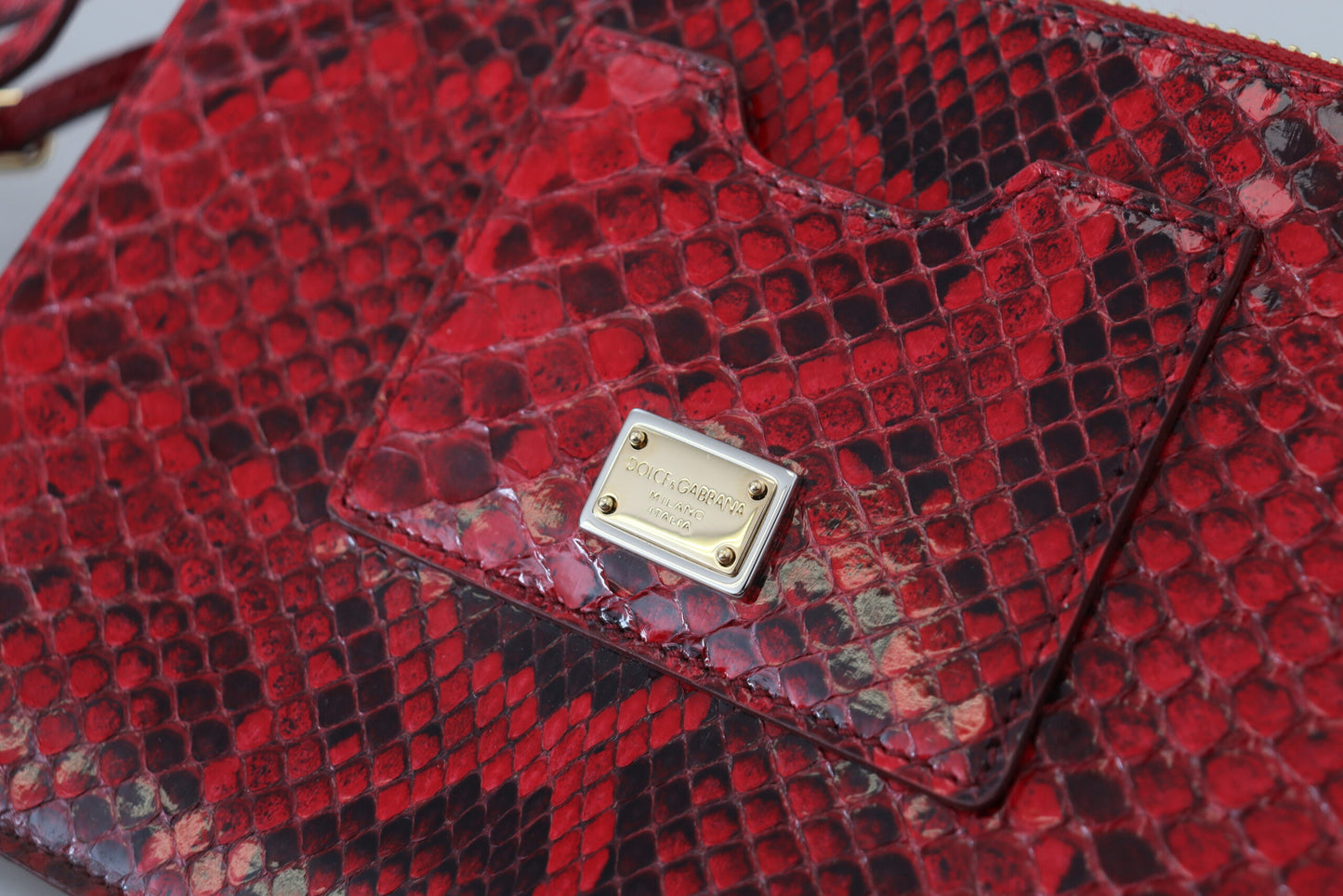 Dolce & Gabbana Elegant Red Leather Ayers Snake Clutch