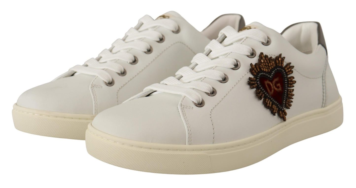 Dolce & Gabbana Elegant White Leather Low-Top Sneakers