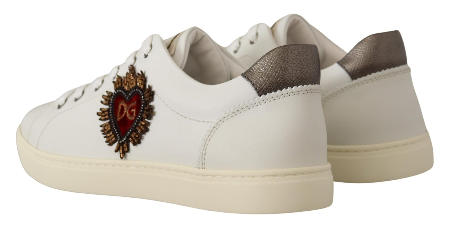 Dolce & Gabbana Elegant White Leather Low-Top Sneakers