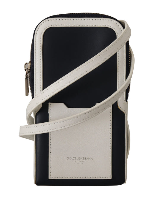 Dolce & Gabbana Elegant Blue Leather Phone Pocket Neck Strap