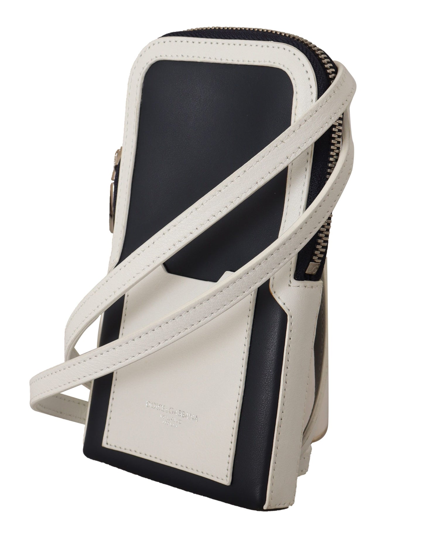 Dolce & Gabbana Elegant Blue Leather Phone Pocket Neck Strap