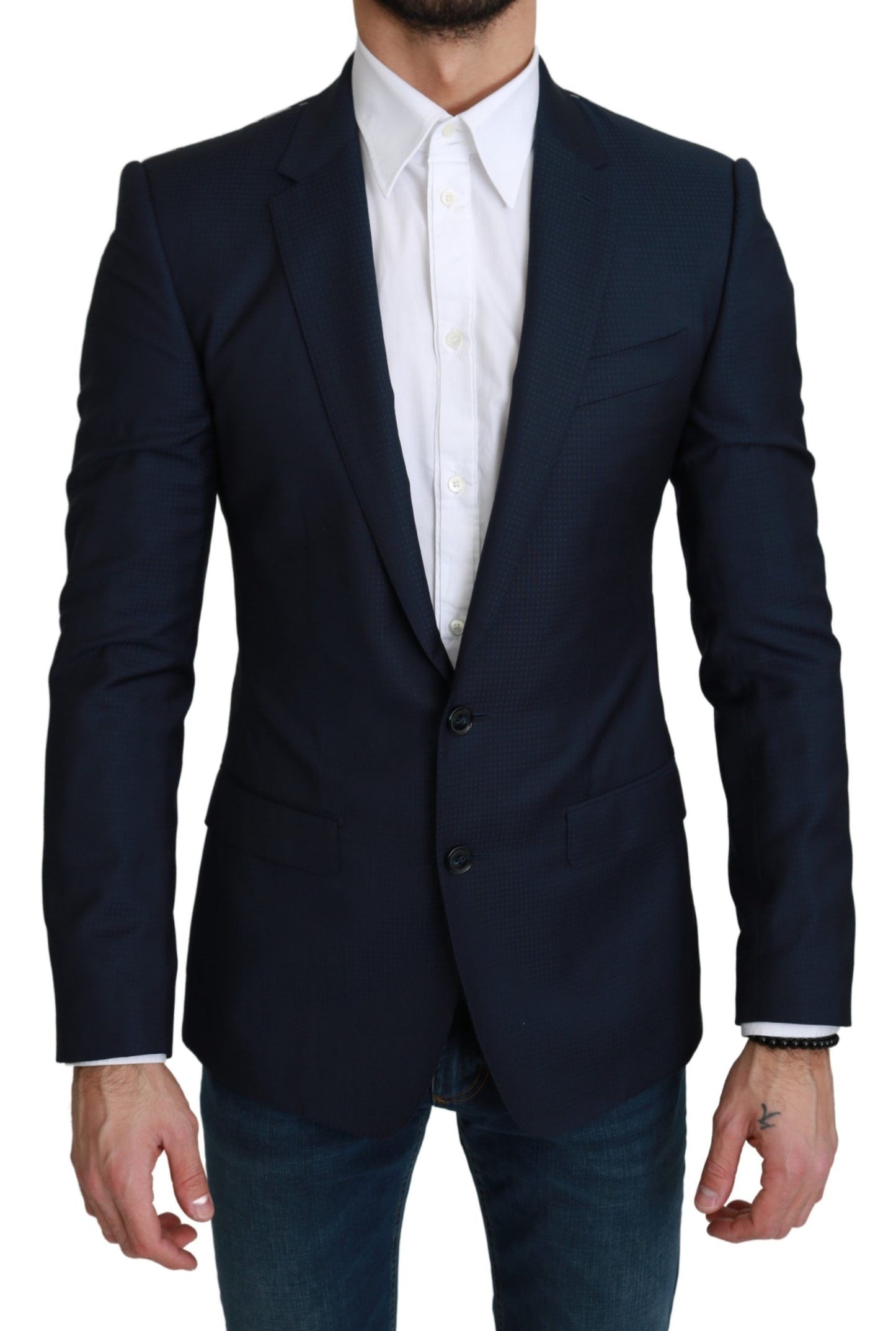 Dolce & Gabbana Navy Martini Slim Fit Wool Silk Blazer