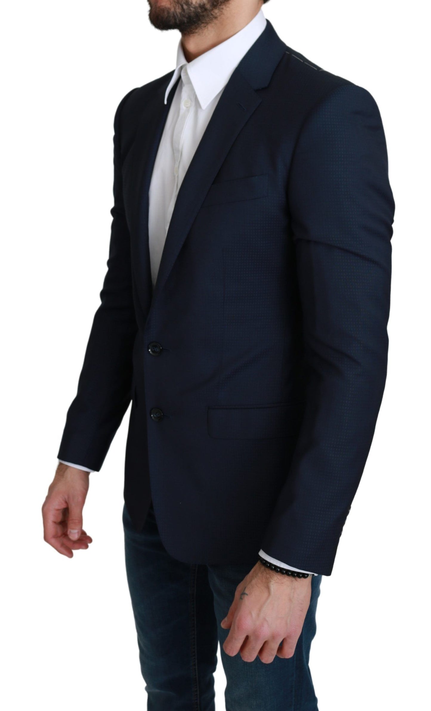 Dolce & Gabbana Navy Martini Slim Fit Wool Silk Blazer