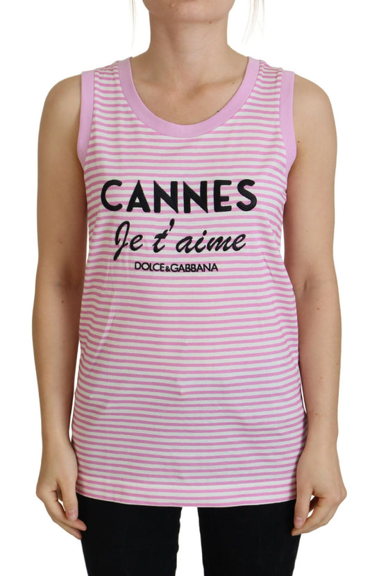 Dolce & Gabbana Exclusive Pink Striped Sleeveless Cotton Top