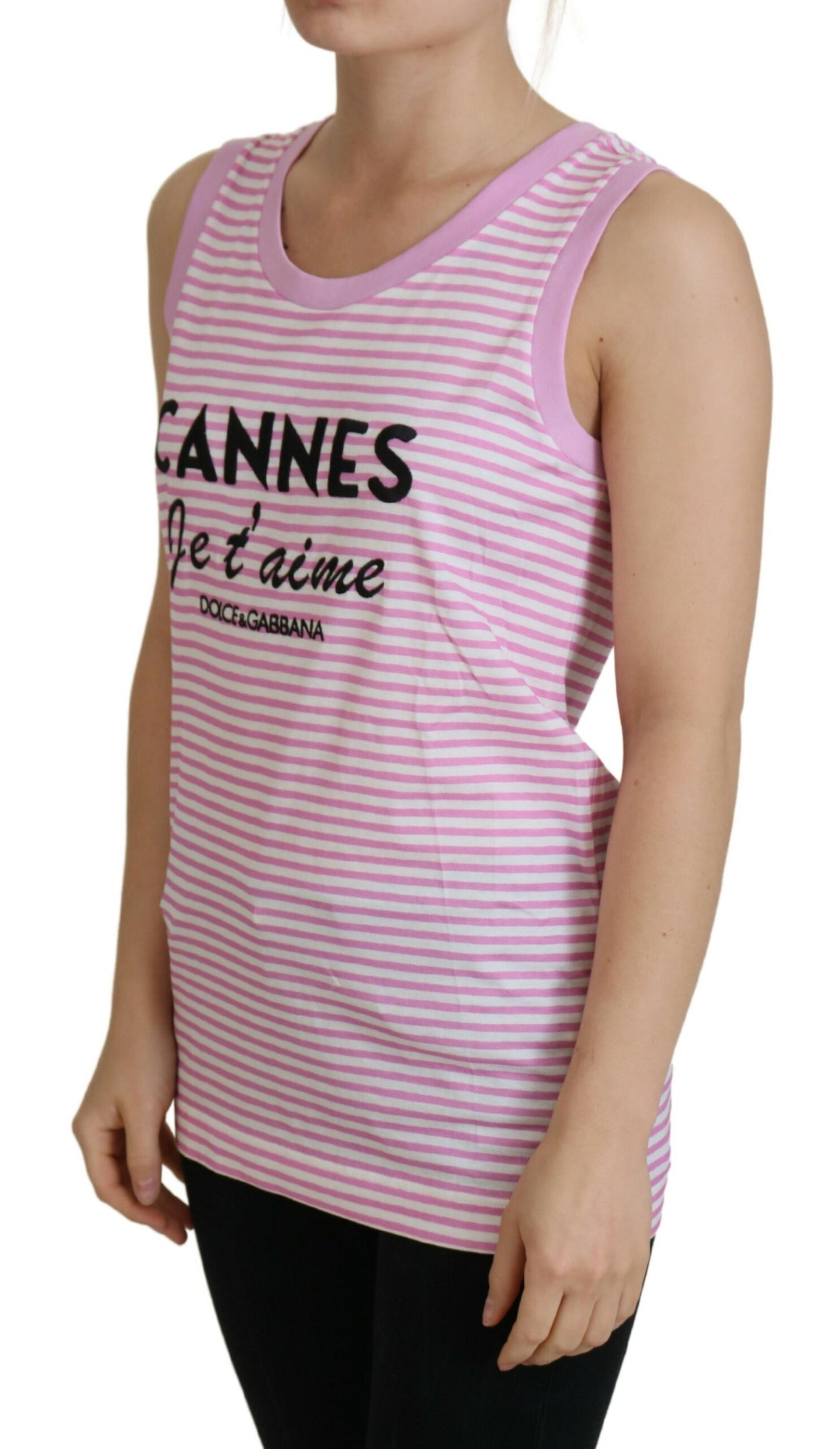 Dolce & Gabbana Exclusive Pink Striped Sleeveless Cotton Top