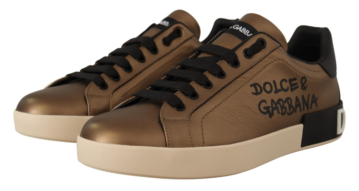 Dolce & Gabbana Elegant Gold Bronze Low-Top Sneakers