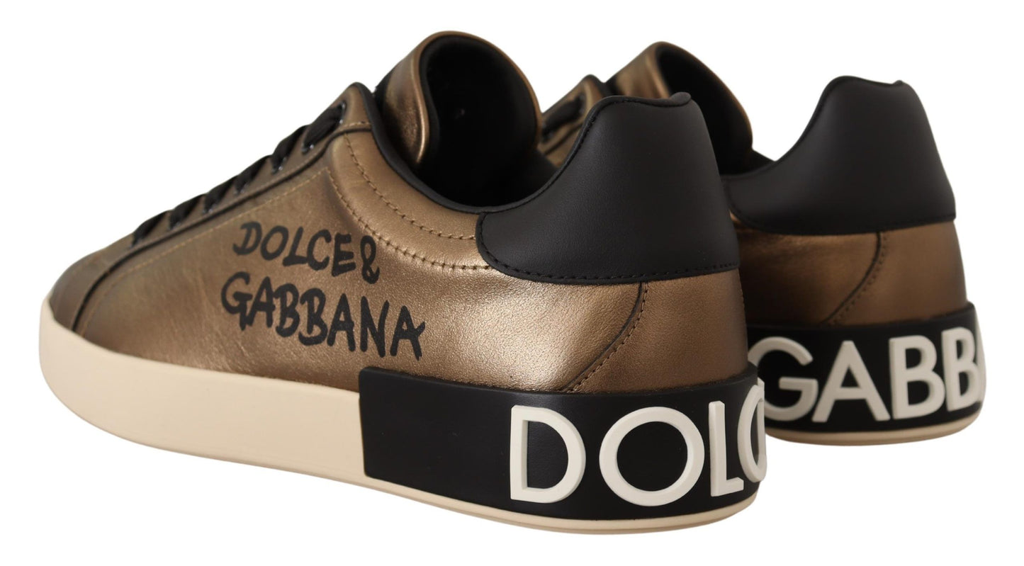 Dolce & Gabbana Elegant Gold Bronze Low-Top Sneakers