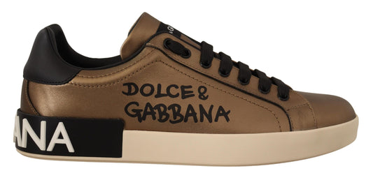 Dolce & Gabbana Elegant Gold Bronze Low-Top Sneakers